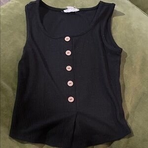 Ally B Black Ribbed Tank Top with Button Detail Size 7-8